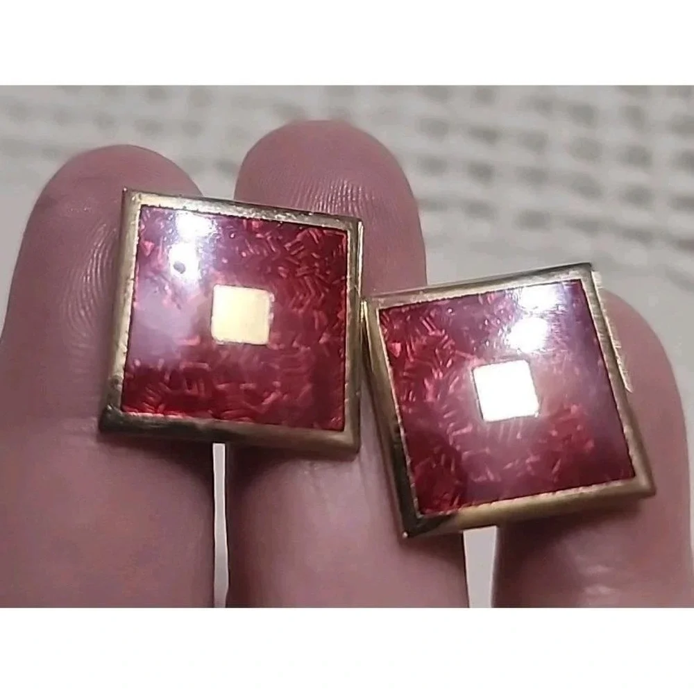 Vintage Manleigh Red Gold Square Retro Cufflinks